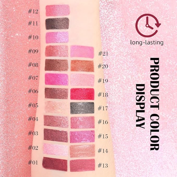 evpct Bronze Gold Metallic Glitter Lip Liner and Lipstick Combo Lip Gloss Stain Set Makeup for Women Long Lasting Waterproof 24, Rose Gold Metallic Shimmer Frosted Iridescent Glossy Liquid Lipstick 14