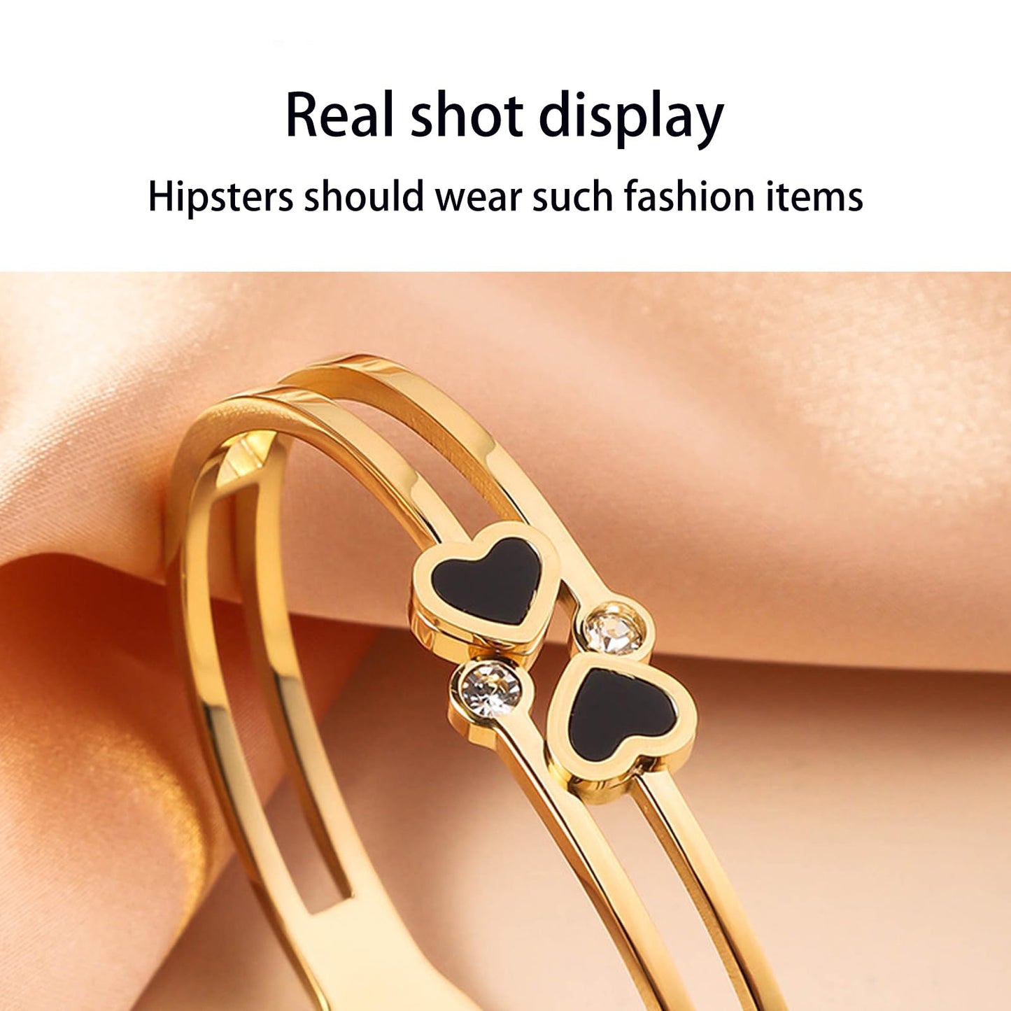 Vbvbip 18K Gold Plated 316L Stainless Steel Bangle Bracelet Collection - 12 Unique Designs + Matching Diamond-Accent Titanium Steel Chain, Gift for Women