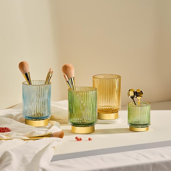 Makeup Brush Holder Organizer,Toothbrush Holders,Desk Pen Pencil Holder,Multifunctional Vintage Glass Brush Cup（L/White/A3-9-US）