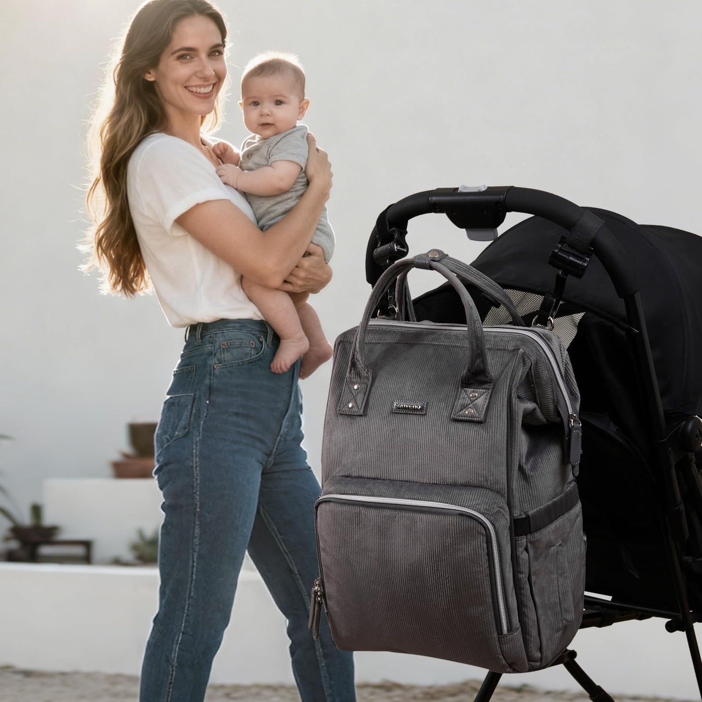 SUNVENO Stroller Hooks for Diaper Bag 4 Pack, Baby Travel Essential Heavy Duty 360° Rotating Clips, Universal Stroller Accessories for Wagons, Strollers, Carts and Bikes, Holds 10 lbs Each