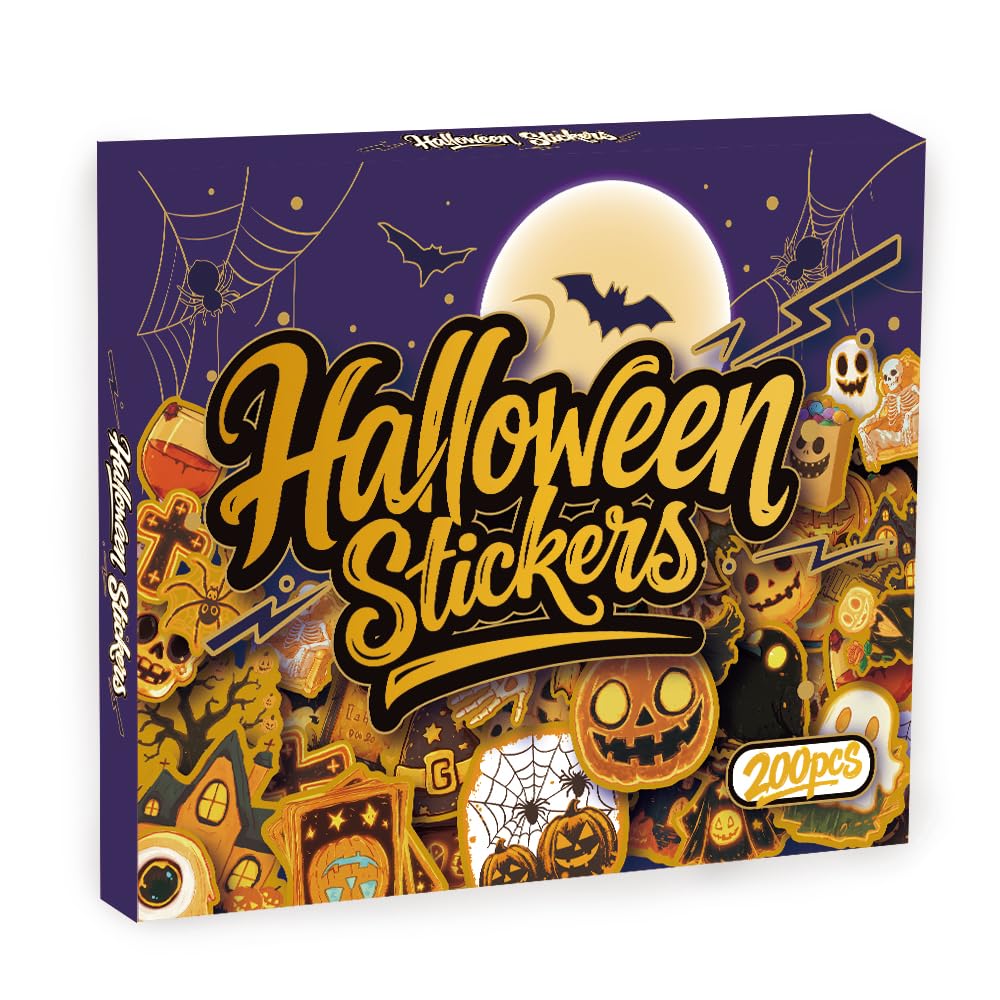 200 Pcs Halloween Stickers, Halloween Vinyl Stickers Computer Refrigerator & Adults, Holiday Party Favors, Crafts & Gifts