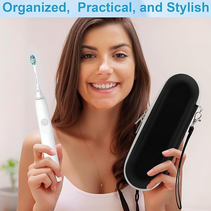 Electric Toothbrush Travel Case for Philips Sonicare 4100 6100 5100 6500 Series Electric Toothbrush, Hard EVA Toothbrush Protective Holder, Water-Resistant（Includes 2 Brush Head Covers）