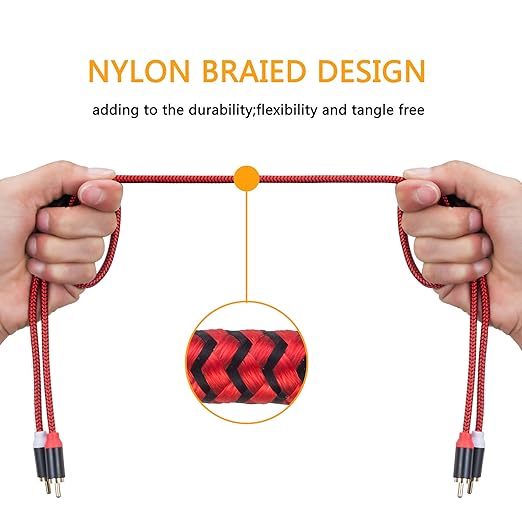RCA Cable 50Ft,2Rca Male to 2-Rca Male Audio Stereo Subwoofer Cable [Hi-Fi Sound] Nylon-Braided Auxiliary Audio Cord for Home Theater, HDTV, Amplifiers, Hi-Fi Systems,Speakers and etc(50Ft/15M)