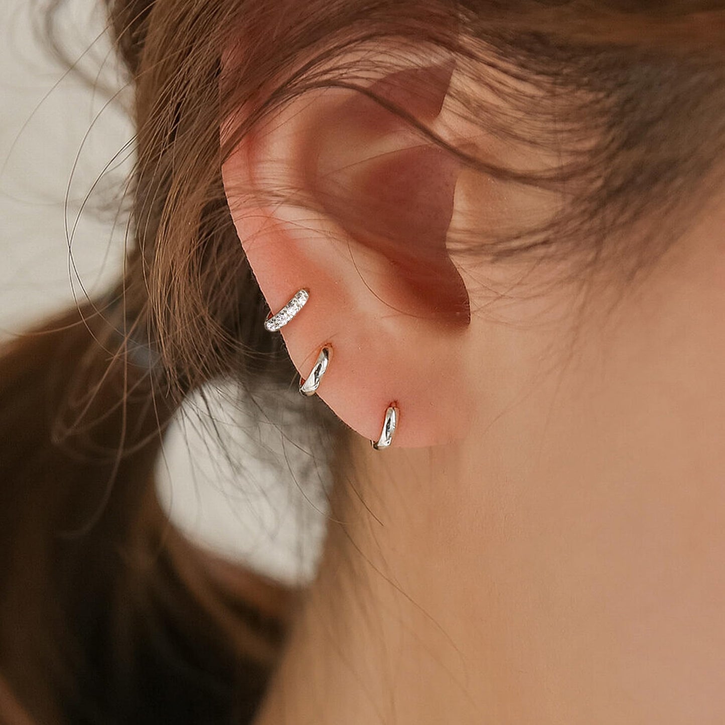 6mm Huggie Small Hoop Earrings Set for Women Silver Stack Thin Cute Cartilage Earring Sets for Multiple Double Piercing Lightweight Mini Dainty Trendy Clip On Mom Jewelry Gifts