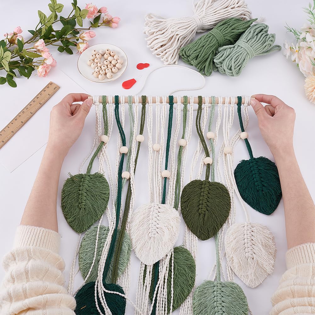 ACRNIGHEET Boho Macrame Leaf Kit for Adults Beginners Large DIY Macrame Kit Leaf Tassels Wall Hanging Elegant Wall Decor Bohemian Macrame Projects Handmade Enthusiast Gift