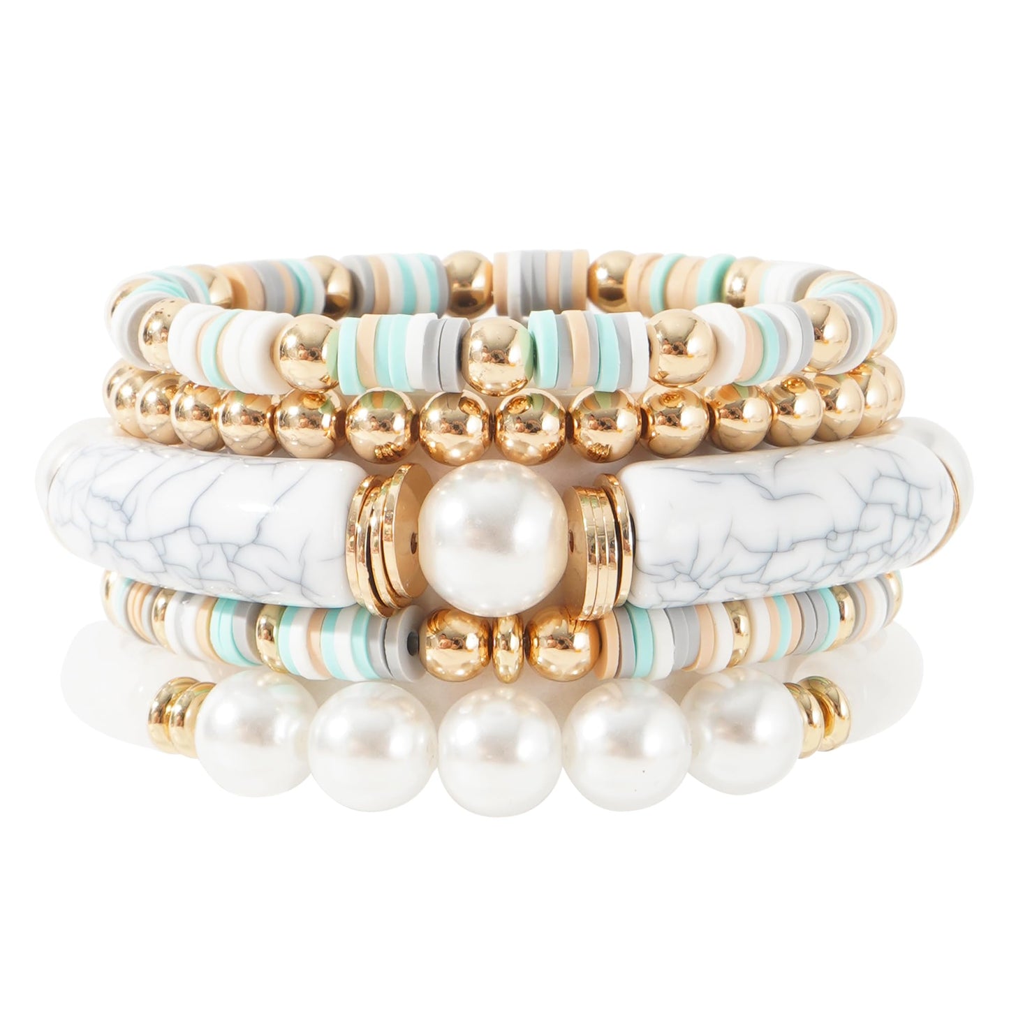 GOOJIDS Simple Beaded Gold Plated Bangles Bracelet Chunky Bamboo Tube Curved Stacking Clear Acrylic Colorful Beads Stretchable Gold Plated Bracelets Set For Women