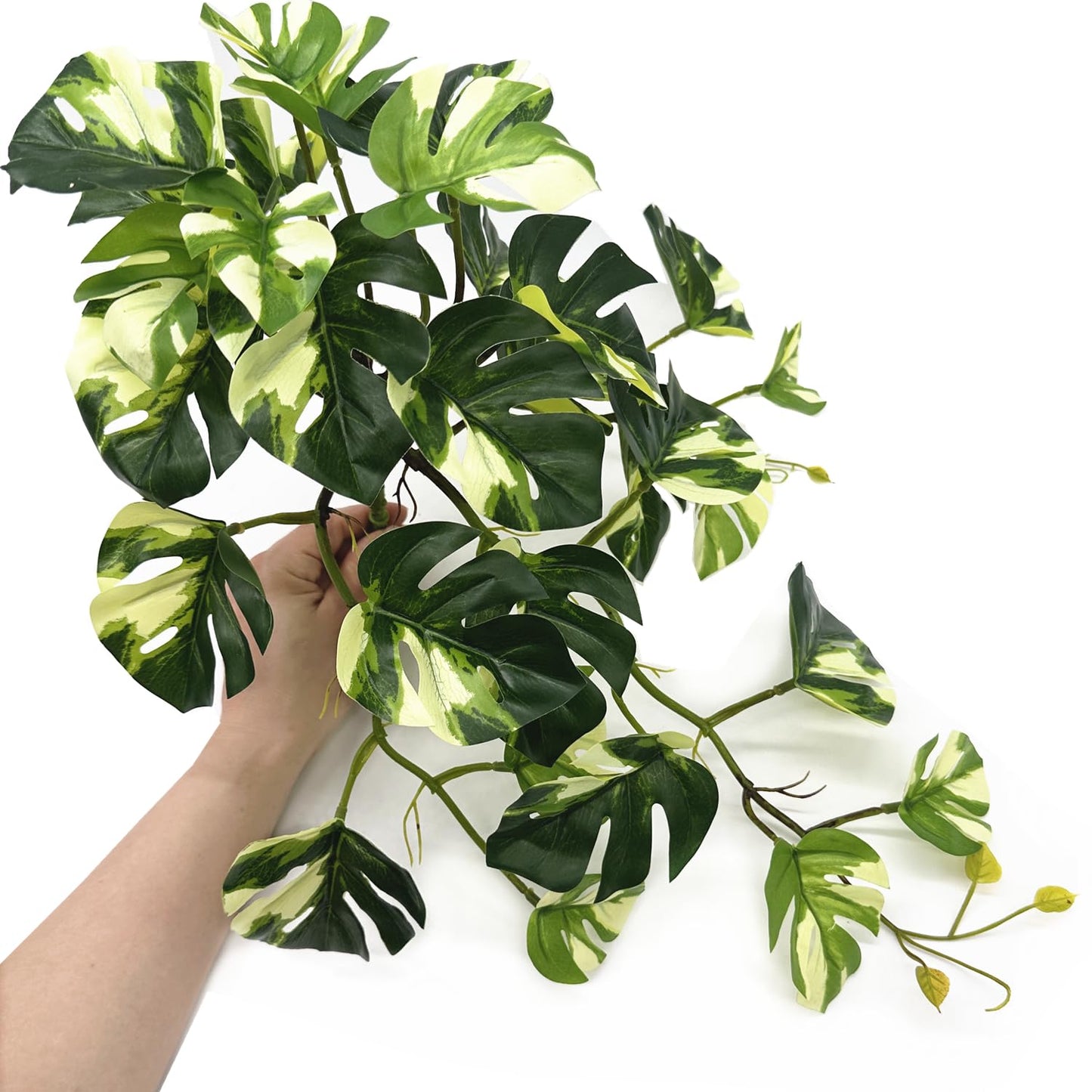 Fake Plants Hanging Small Faux Potted Ivy Vine Artificial Monstera Mini Faux Tropical Plants Greenery for Bathroom Office Table Pot Indoor Outdoor Decor Windowsill Shelf DIY Decoration - White 2 Pack