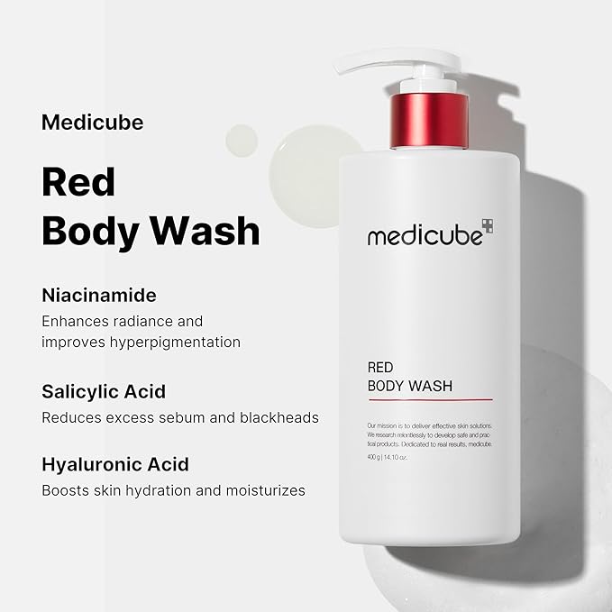 medicube Red Acne Body Wash 14.10 Fl.oz I Low pH and Hydrating Cleanser with Salicylic Acid, Lactic Acid, Niacinamide and Hyaluronic Acid Suitable for Bacne Treatment | Korean Skin Care