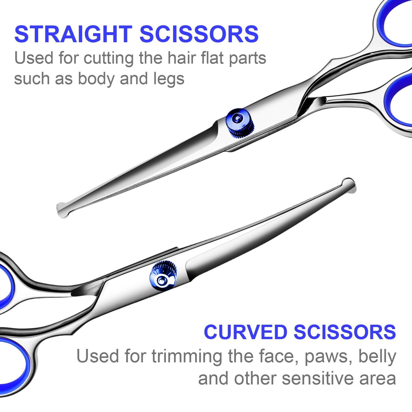 TINMARDA Professional Dog Grooming Scissors Kit, Titanium Coated 5 in 1 Stainless Steel Grooming Shears Kit with Straight, Curved and Thinning Scissors for Dogs, Cats and Pets at Home