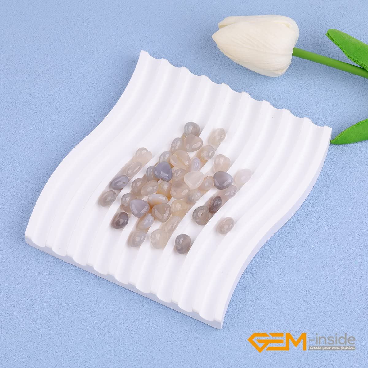 GEM-Inside 10mm Heart Charms Natural Gray Agate Gemstone Stone Beads for Jewelry Making Full 15" Strand Power Energy Healing Chakra Stone Beads