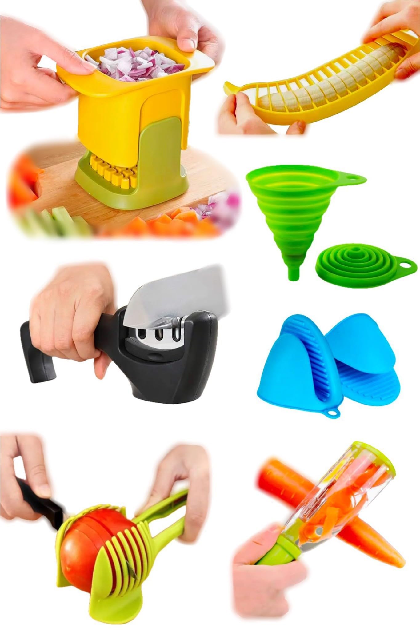 Kitchen Food Prep Gadgets Peeler Slicer Knife Sharpener Multifunctional Vegetable Chopper Silicone Mitts Funnel Banana Cutter 7 Piece Food Prep Bundle Fun Easy Gadgets