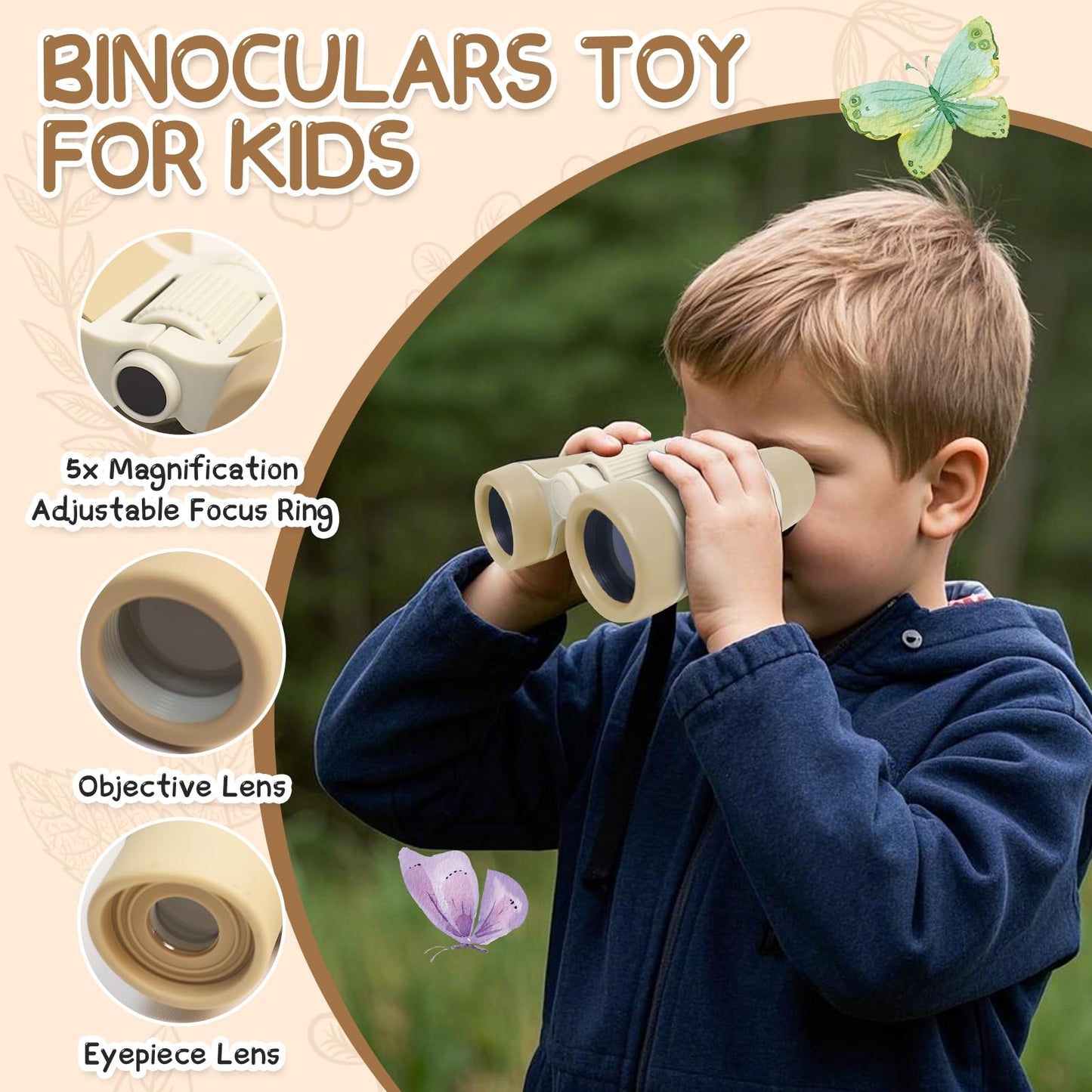 Bug Catcher for Kids Explorer Kit Kids Bug Catching Kit, Bug Catcher Kit for Kid with Binoculars, Magnifying Glass, Butterfly Kit for Aged 3+ (Brown)
