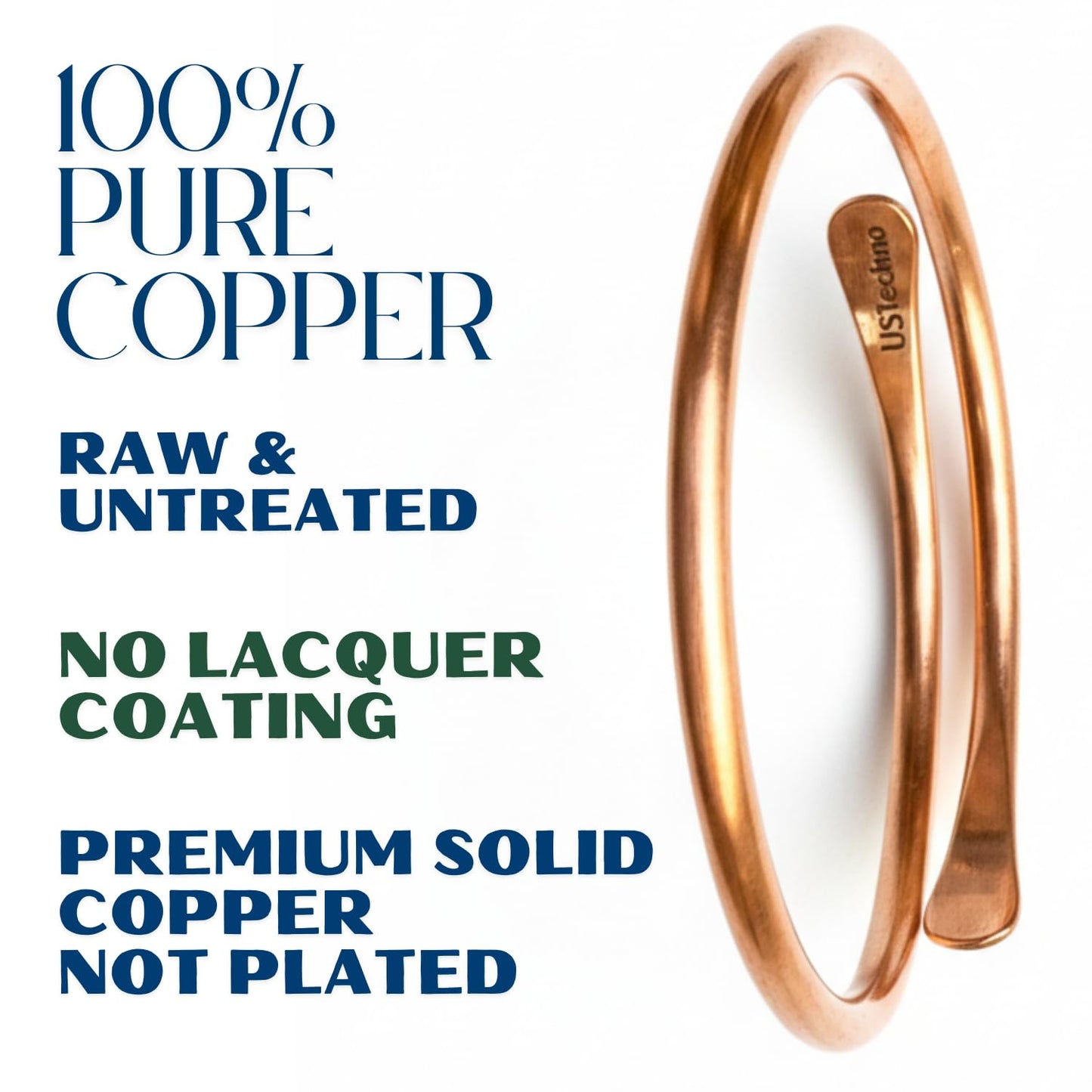 USTeckno Hand Forged 100% Pure Copper Bracelet. Made with Premium Solid High Gauge Copper and Health benefits. Enhance your well-being in style