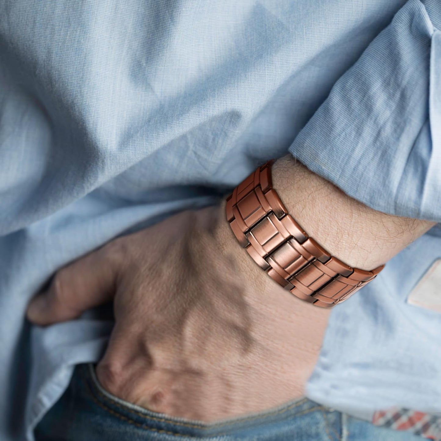 MagEnergy Copper Bracelet for Men, 3-Row Magnet Design, Ultra Strength Magnetic Bracelet 99.99% Pure Copper Wristband Adjustable Jewelry Gift with Sizing Tool