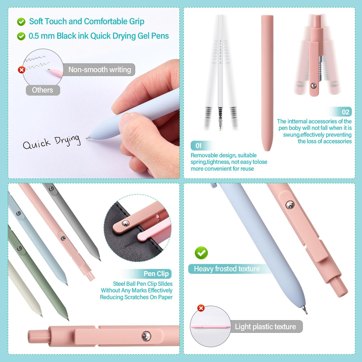 Jutom 39 Pcs Aesthetic Book Annotation Kit Highlighter with Pencil Case Bag Gel Pen Transparent Sticky Note Taking Bible Study College School Supplies(Khaki,Cute Style)