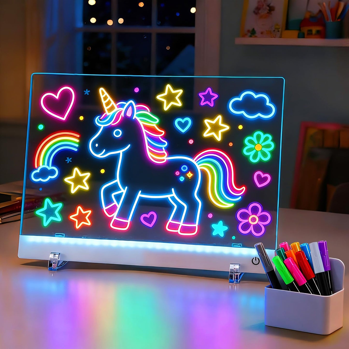 Light Up Led Drawing Board for Kids - Rechargeable 9.8"x13.8" Acrylic Led Note Board with 7 Colors & 4 Modes, Doodle Boards for Art Toys, Birthday Gifts for Grandkids