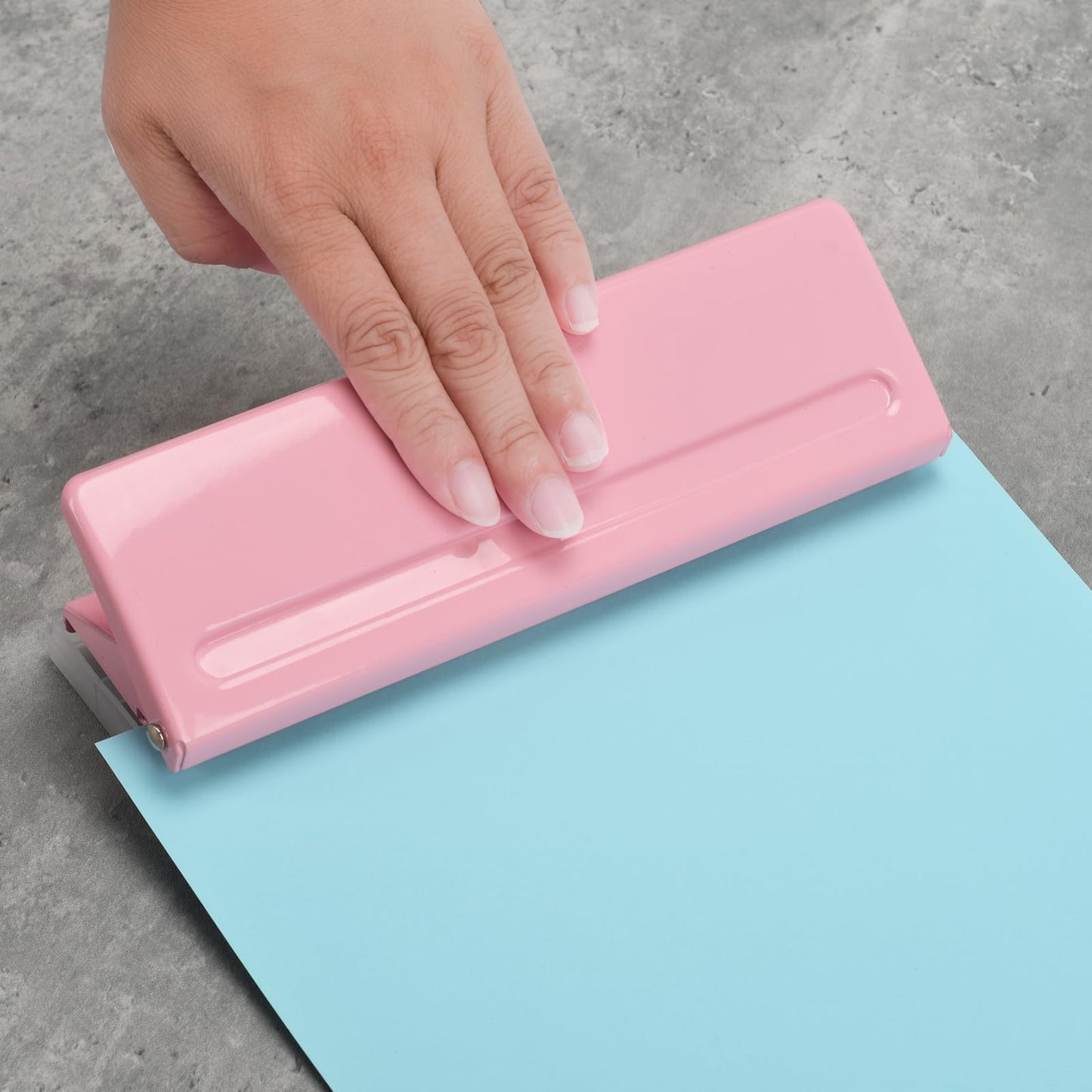 Adjustable 6-Hole Punch - Metal Hole Puncher for A4/A5/A6, Personal & Pocket Planners - 6-Ring Binder Puncher 6-Sheet Capacity, Non-Slip Base, with Ruler & Hole Guide (Pink)