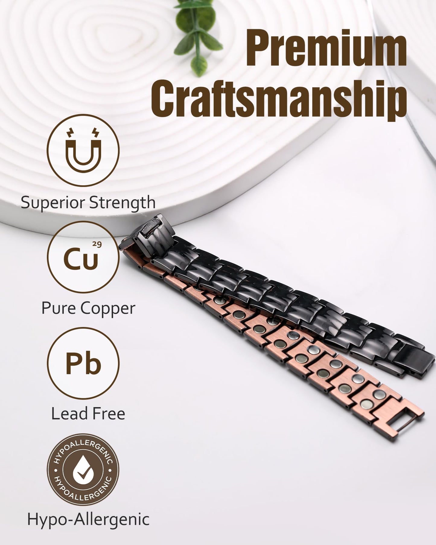 Jecanori 2X Strength Pure Copper Bracelet for Men, Magnetic Bracelets for Men with Fold-Over Clasp