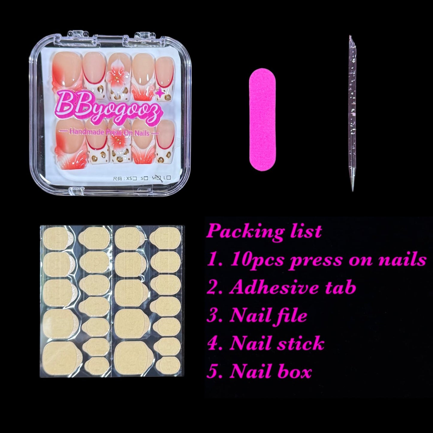 3D Handcrafted Press On Nails Medium/Short Square Length, Red French Tip Fake Nails with Leopard Print & Flower Design, Reusable Acrylic False Nails Crimbon Bloom (M)