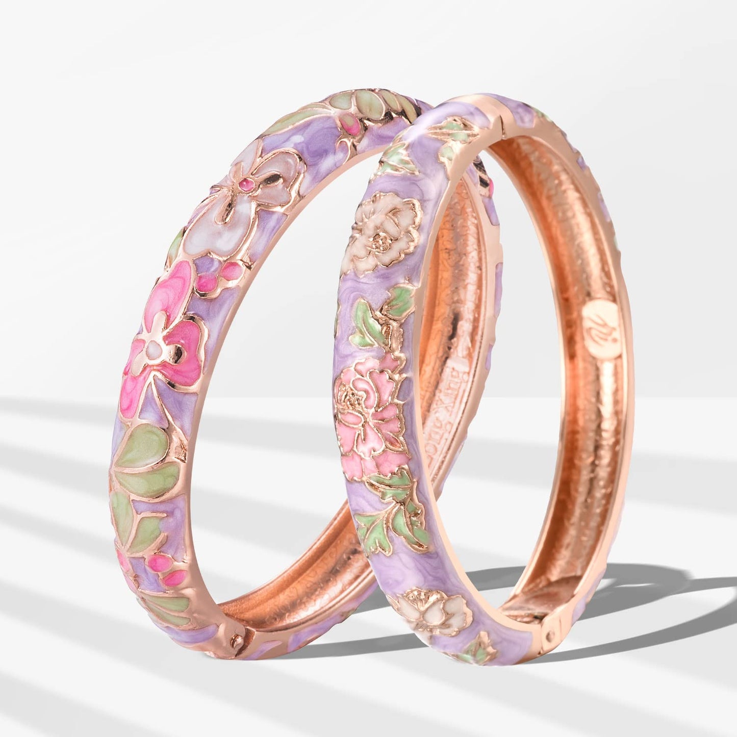 UJOY Gorgeous Bracelets Enameled Floral Cloisonne Gift Plated Cuff Bangles Jewelry Sets Box for Women 55A100-55A113 Purple