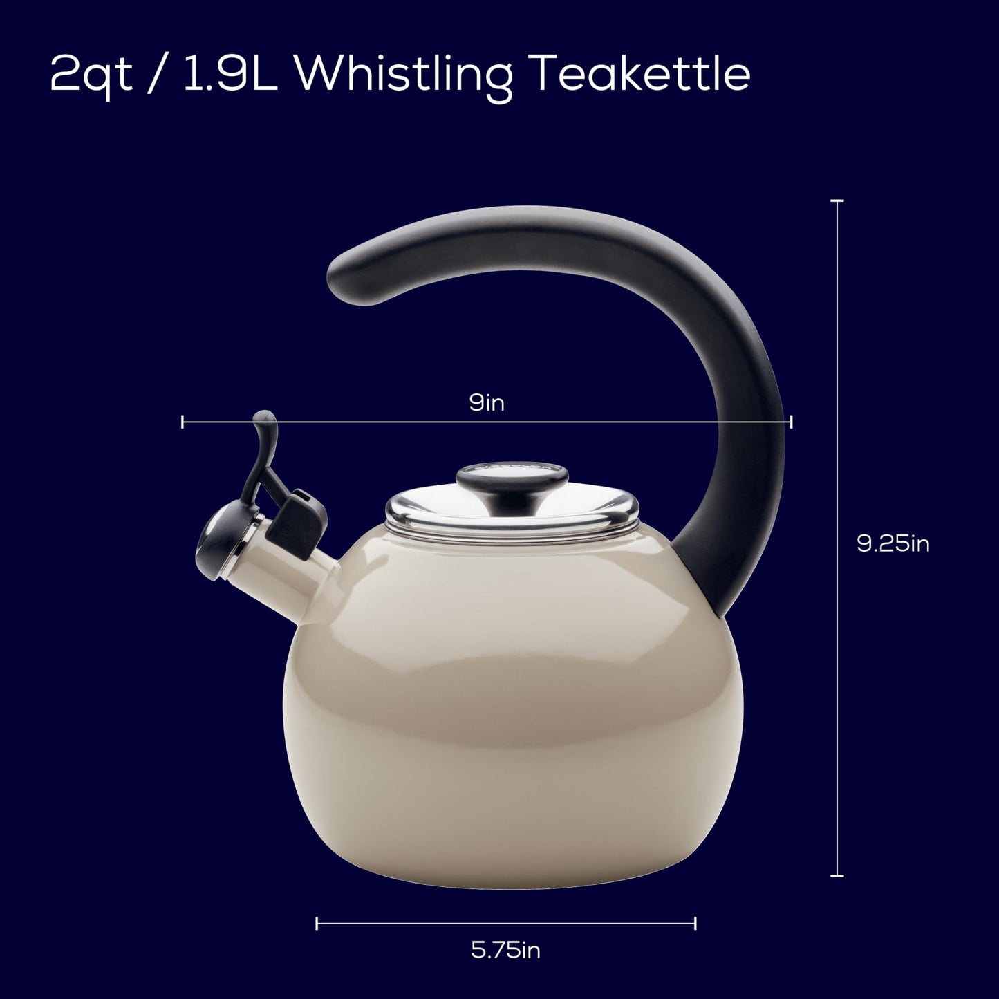 Circulon Enamel on Steel Whistling Induction Teakettle, Tea Kettle for Stovetop with Flip-Up Spout, 2-Quart, Gray
