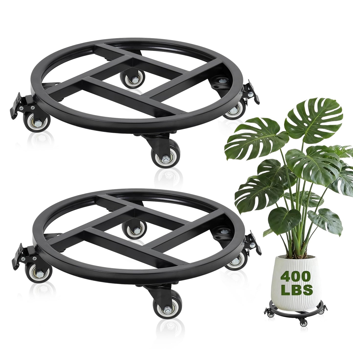 Vigorwise 12 Inch Plant Caddy with Wheels, 2Pack Heavy Duty Plant Stand with Wheels, Metal Rolling Plant Stands for Pots Planter Holds Up to 400Lbs