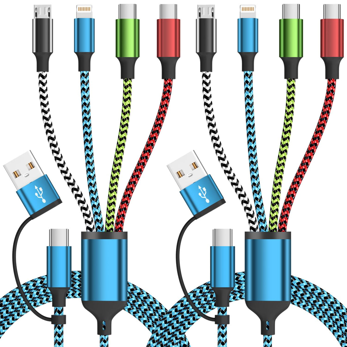 USB A/C 4 in 2 Charging Cable,Dual Type C Mulit Charging Cord Universal Charging Cables for All Devices, Phone Charger Cord Adapter 2 USB-C/IP/Micro Port for Cell Phones Tablets Galaxy PS & More