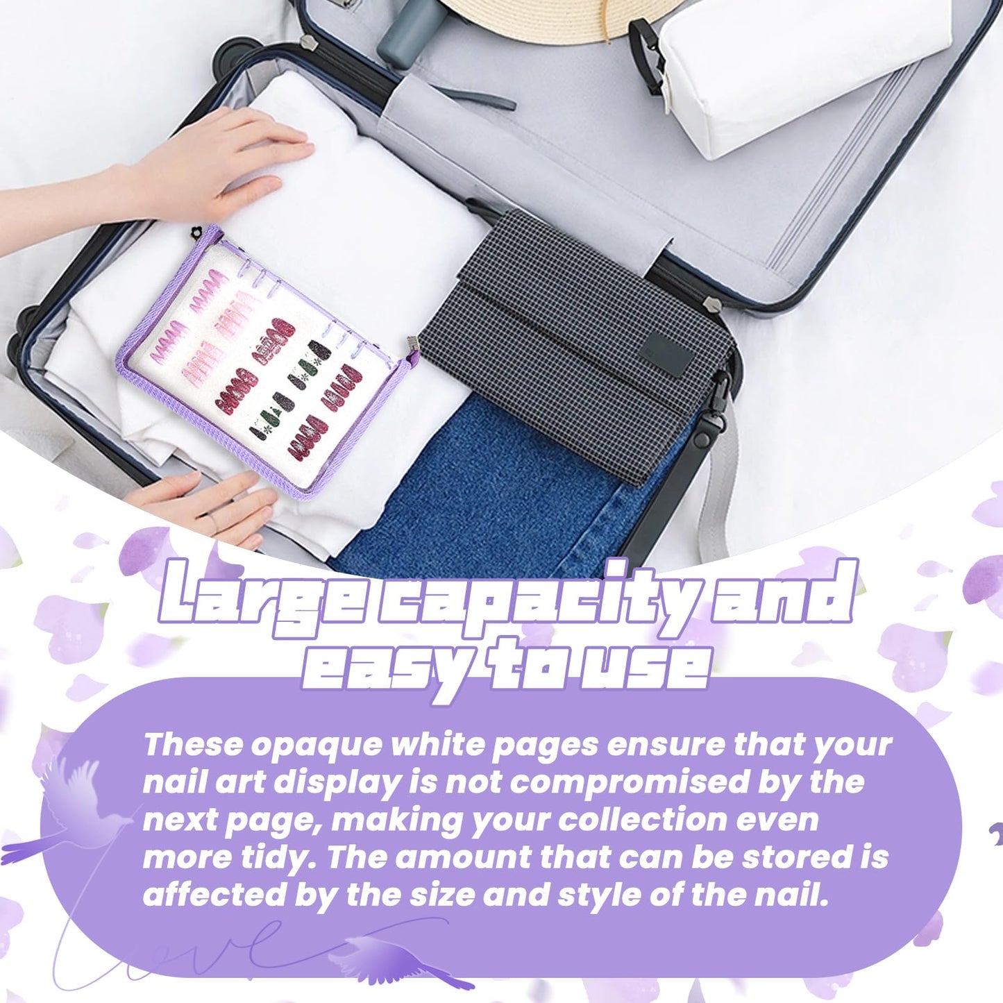 Oskrieel Press on nail storage Nail Storage Book - Portable Versatile Organizer for Press - On Nails, Jewelry and More with 90 Pcs Adhesive Double Sided Tape Purple