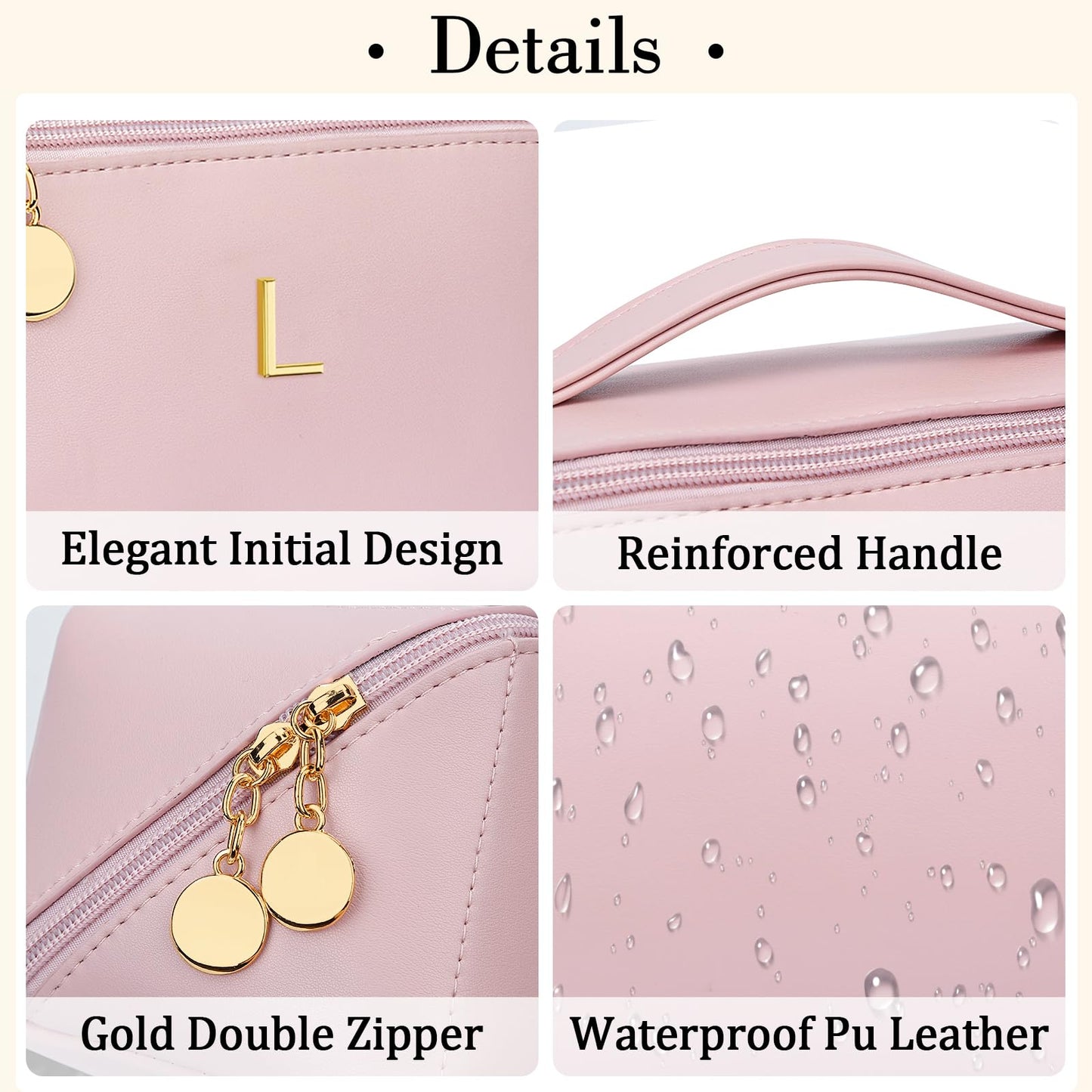 CLOUDWINGS Birthday Gifts for Women Teen Girl, Personalized Initial Makeup Organizer Bag Set, Open Flat Travel Cosmetic Bag With Clear Divider and Handle(Pink,L)