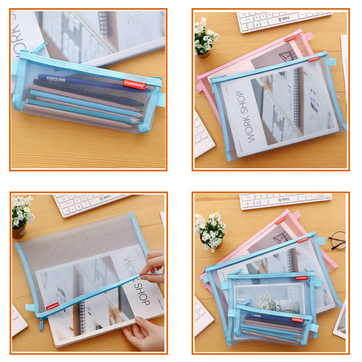 pendancy Mesh Zipper Pouch 5pcs Lightweight Nylon File Folders Document Organizer Cosmetic Bags Accessories Storage for Travel and Office Supplies (Grey, A4 A5 A6)