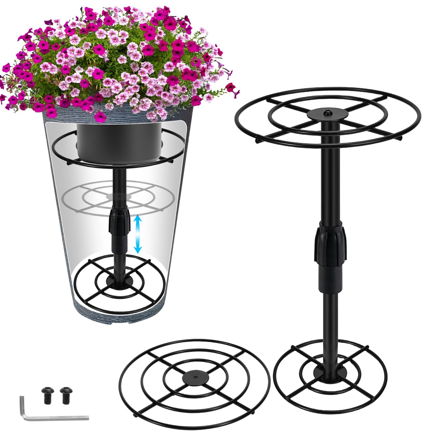 VICAMB 1 Pack Adjustable 6-10.5in Plant Risers for Inside Pots,Metal Planter Lift Inserts Fillers Risers for Tall Square Round Taper Large Pots(5.9" 7.87" 9.84" Base or Top)