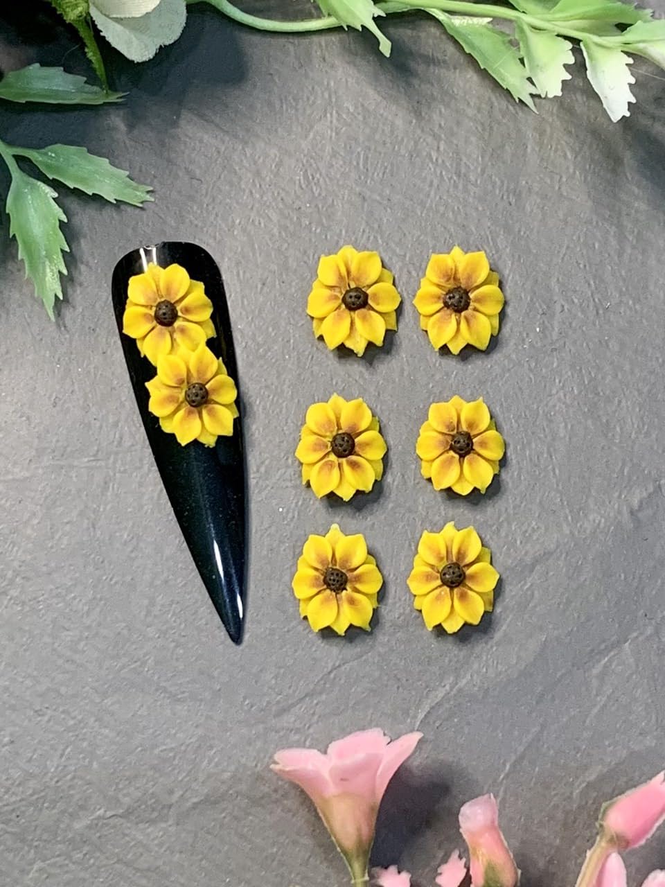 Set 10Pcs 3D Sunflowers Flower -Nail Art Charms Handmade by Acrylic Powder Design Floral Salon Decor, 3D -Flowers -Nails -Charms -for Women Girls (Sunflower -8Pcs)