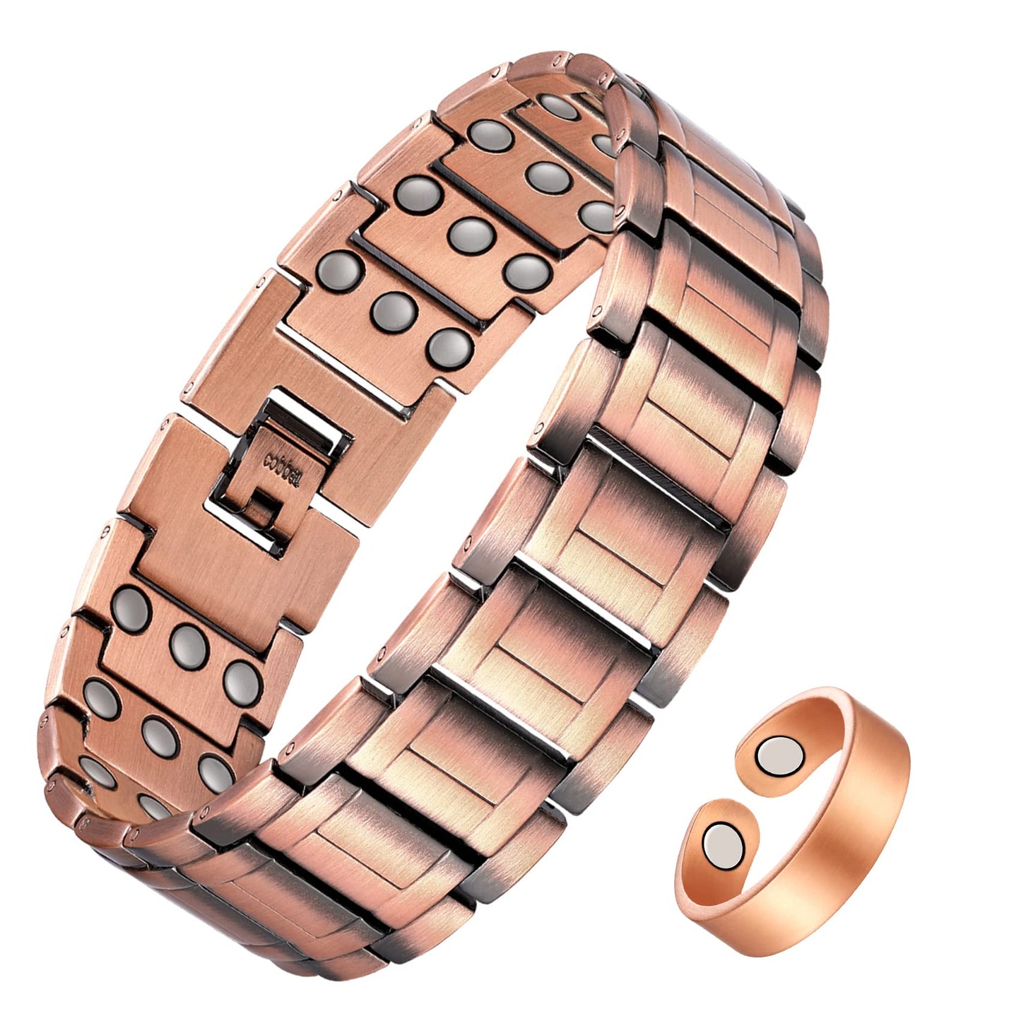 Jecanori 3X Magnetic Copper Bracelet for Men, Ultra Strength Magnetic Bracelet and Copper Ring Jewelry Gift Set with Adjust Tool