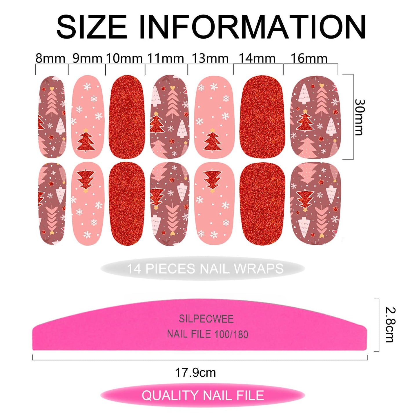 SILPECWEE 20 Sheets Christmas Nail Polish Strips Full Nail Wraps for Women Holiday Self Adhesive Nail Polish Stickers Gel Nail Strips Fingernail Manicure Stickers with 1pc File