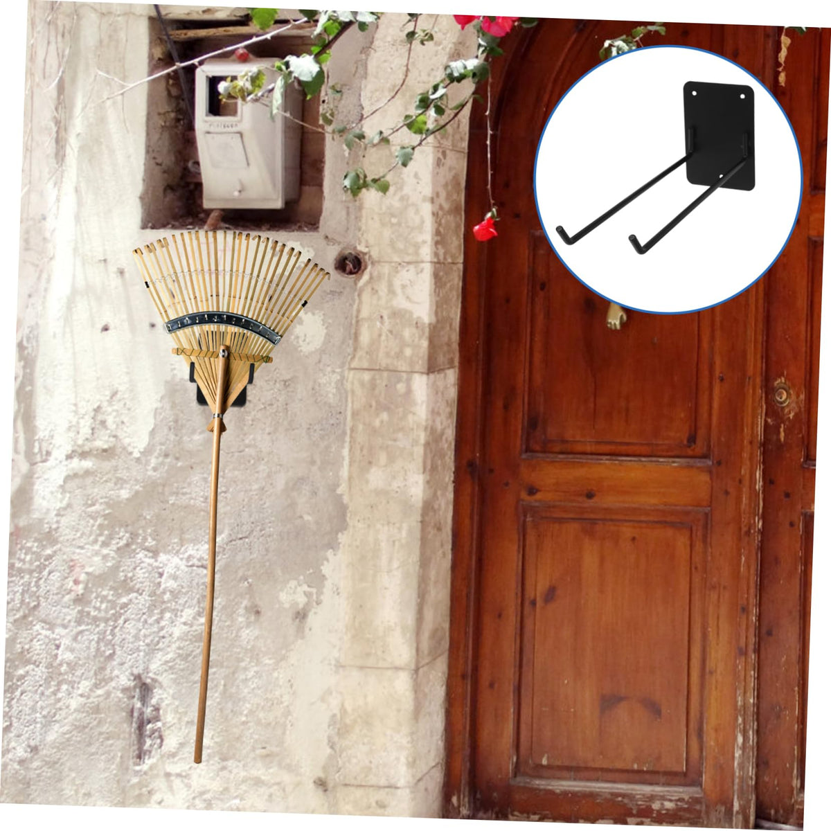 Wall Mounted Tool Holder Rack for Garden Equipment Sturdy Wall Storage Organizer for Brooms Rakes Hoses and Shovels for Garage Garden and Tool Room Use