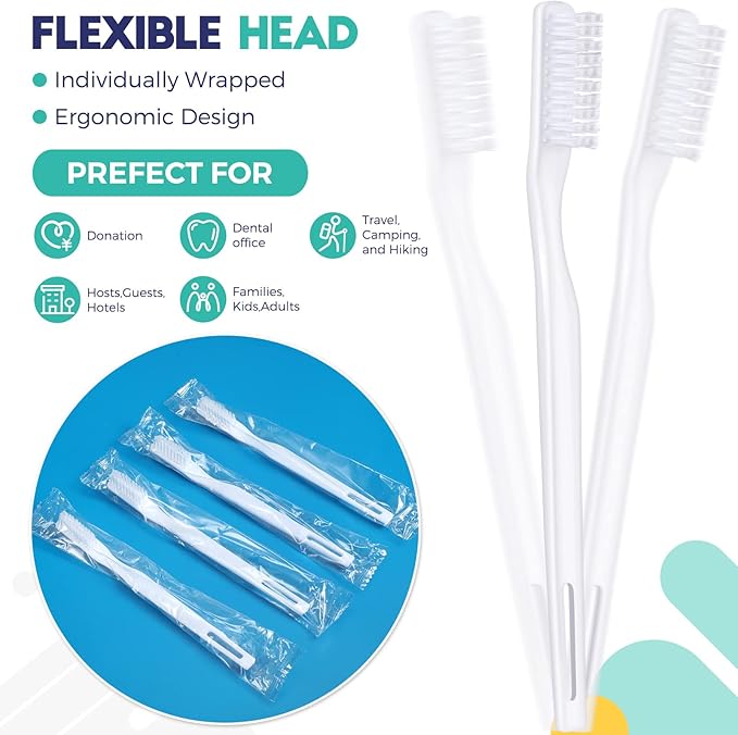 400 Pack Individually Wrapped Disposable Toothbrush Bulk Hard Bristle Adult Manual Tooth Brush Travel Toothbrushes Single Use Toothbrush for Homeless Women Men Hotels Guest Rooms, White