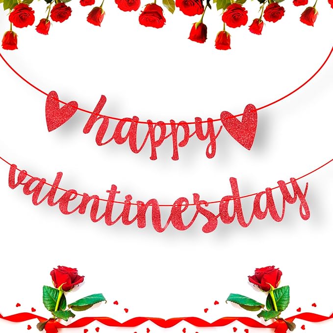 Red Glitter Happy Valentine's Day Banner