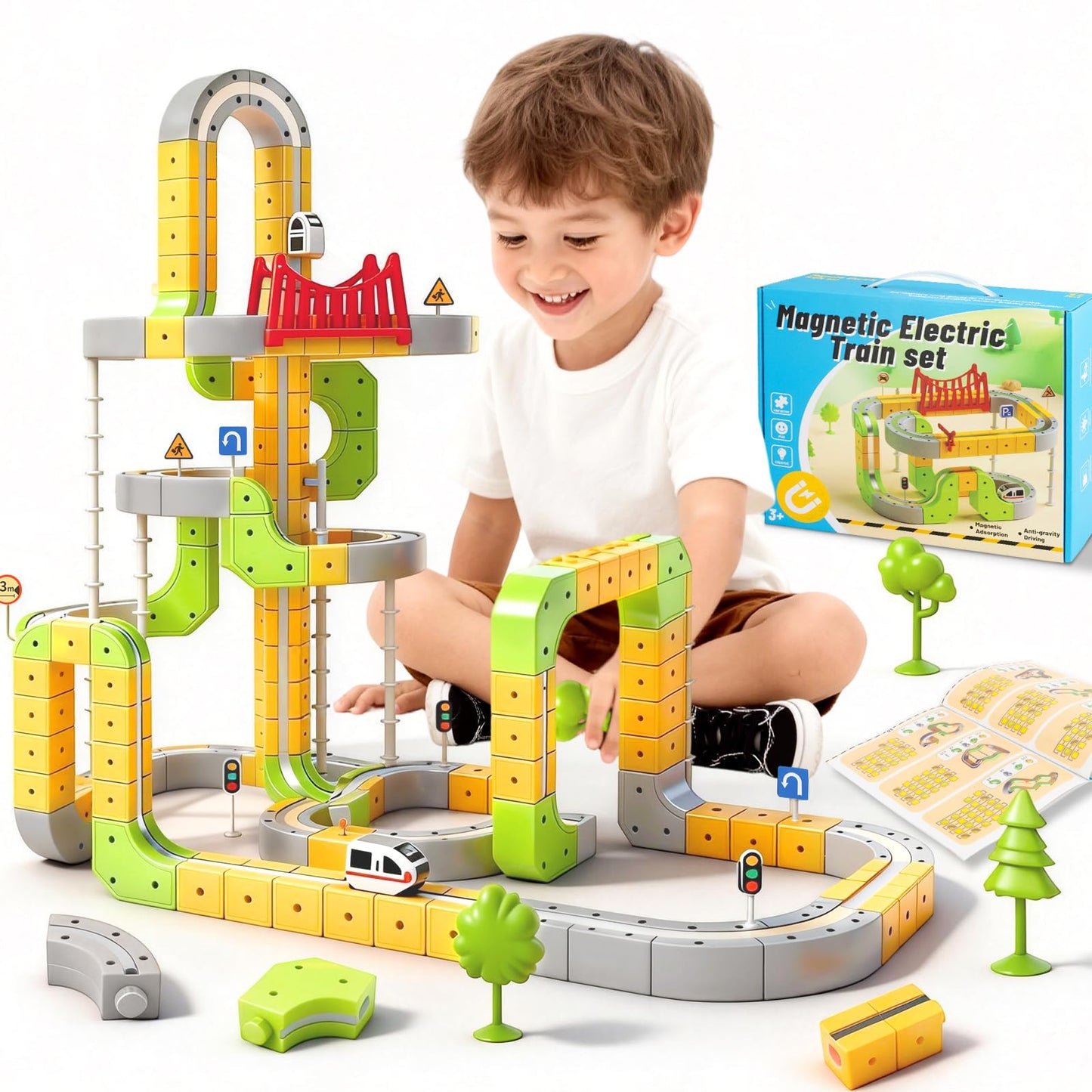 Electric Magnetic Train Set, 88 Pcs 3D Anti-Gravity Race Track Vehicle Kit, Birthday Gift Educational Toy for Kids Ages 3-12