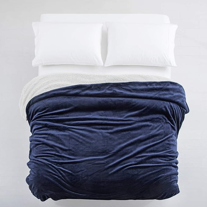 IR Imperial Rooms Sherpa Fleece Throw Blanket Twin Size for Couch - Thick and Warm Fluffy Blankets Winters, Soft and Fuzzy Twin Blanket for Bed and Sofa, Navy, 60x80 Inches