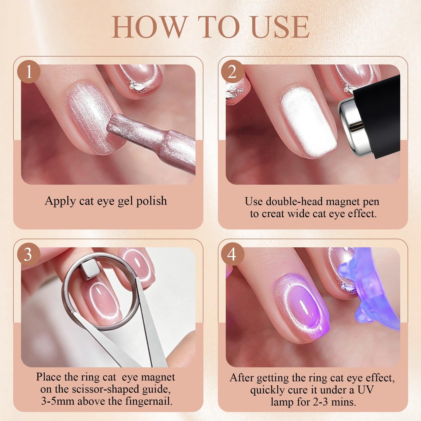 Plman Ring Magnet for Nails - Circle Cat Eye Magnet Set for Cat Eye Gel Polish, 3-Second Instant Effect Neodymium Magnetic Nail Art Tools for Circle French Effects (Ring Set)