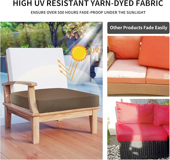 Easy-Going Waterproof Patio Cushion Covers ONLY Cover 27x25x5 inch 4 Pack Replacement Non-Slip Outdoor Seat Cushion Slipcover with Zipper. Brown