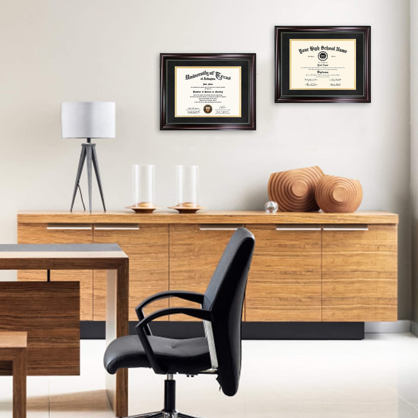 GraduationMall 8.5x11 Diploma Frame with Black over Gold Mat or Display 11x14 Document without Mat, UV Protection Acrylic, Mahogany with Gold Beads