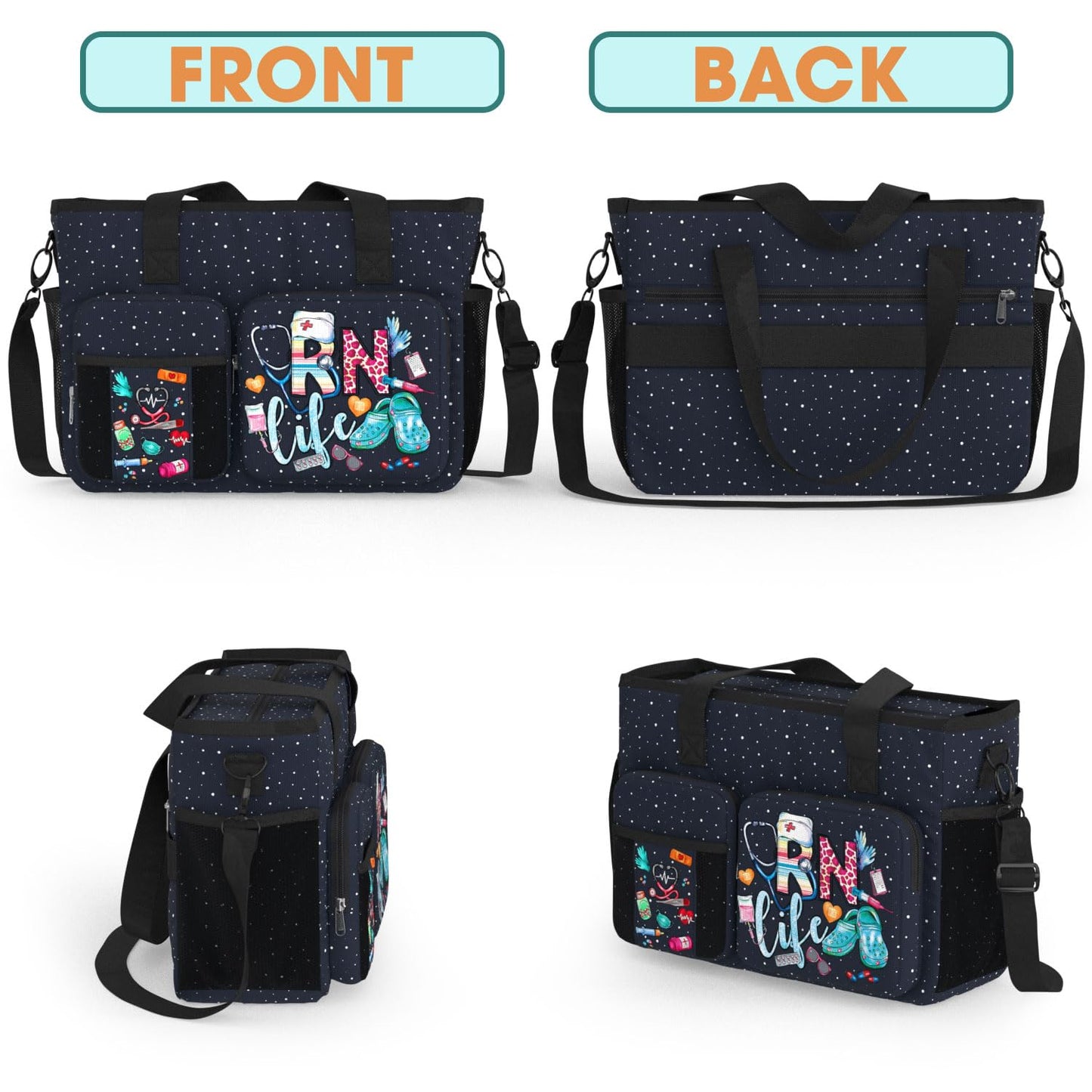 84hoods Shoulder Bag for Work. Waterproof Work Bag with Large Compartments, Padded Laptop Storage and Multiple Pockets. RN Gift for Registered Nurse. RN Life.