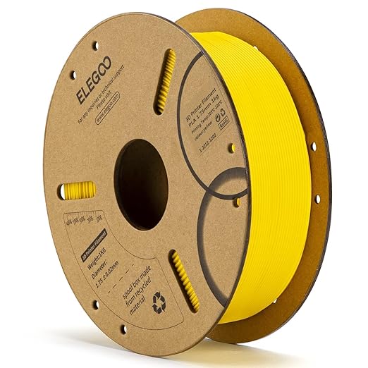 ELEGOO PLA Filament 1.75mm Yellow 1KG, 3D Printer Filament Dimensional Accuracy +/- 0.02mm, 1kg Cardboard Spool(2.2lbs) 3D Printing Filament Fits for Most FDM 3D Printers