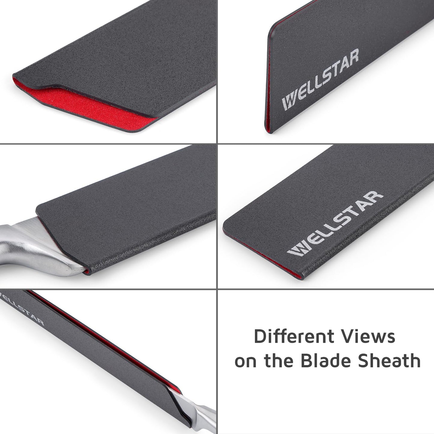WELLSTAR Knife Edge Guards Set, 11 Piece Universal Blade Covers, BPA Free ABS Protective Blade Sheaths, Non-Scratch Felt Lining Kitchen Knives Covers (Knives not included)