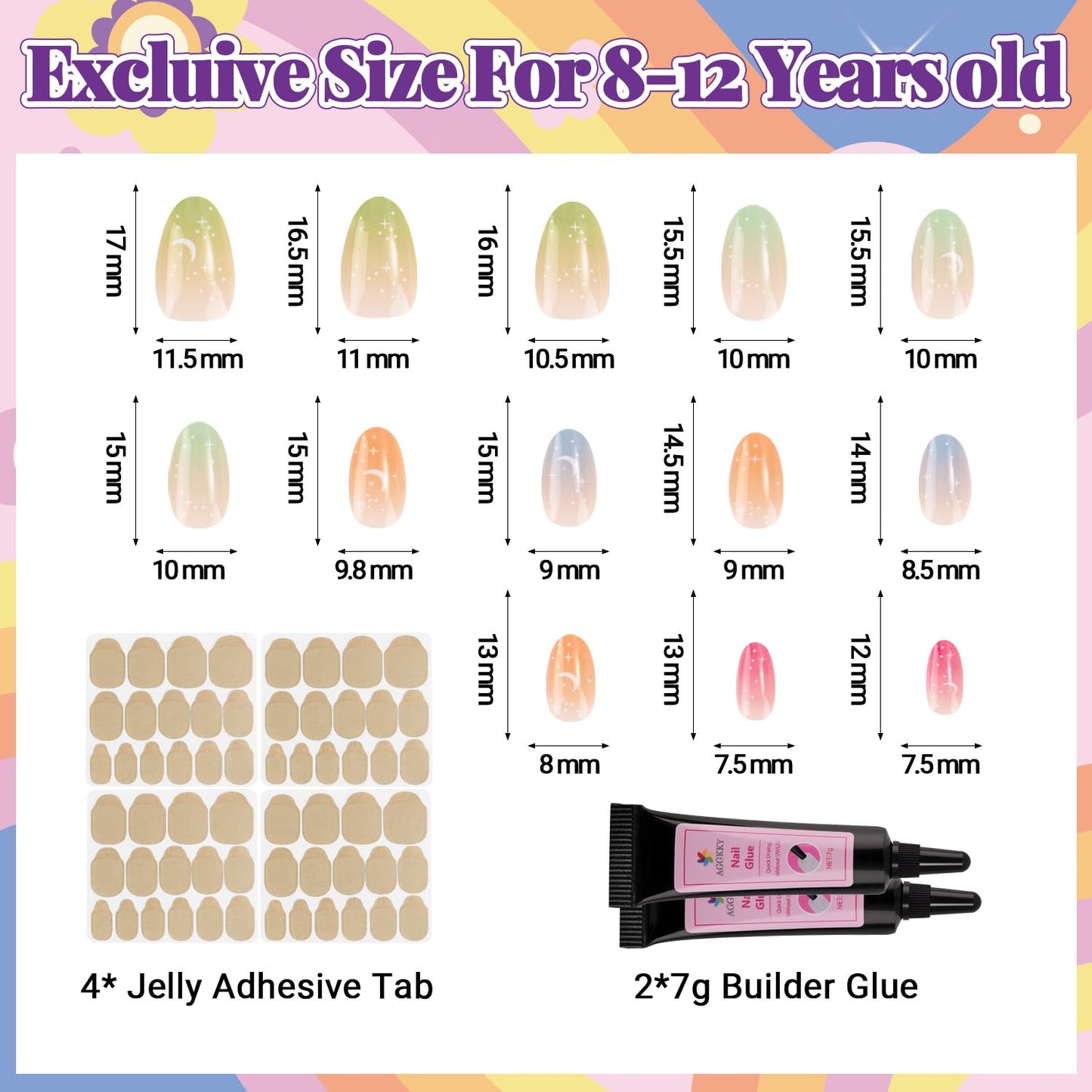 104 Pieces Press on Nails for Kids 4 Pack Artificial Fake Nails for Girls Kid Press on Nails for 8-12 Birthday Gift for Children Kids Little Girl Nail Art Decoration ﻿
