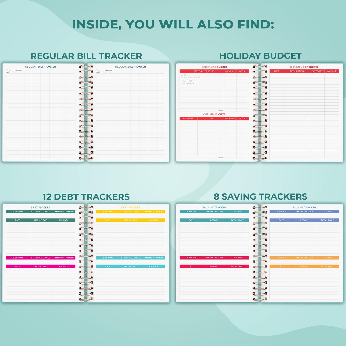 Clever Fox Budget Planner & Monthly Bill Organizer With Pockets. Expense Tracker, Budgeting Journal & Financial Book. Large, 8x9.5" (Turquoise)