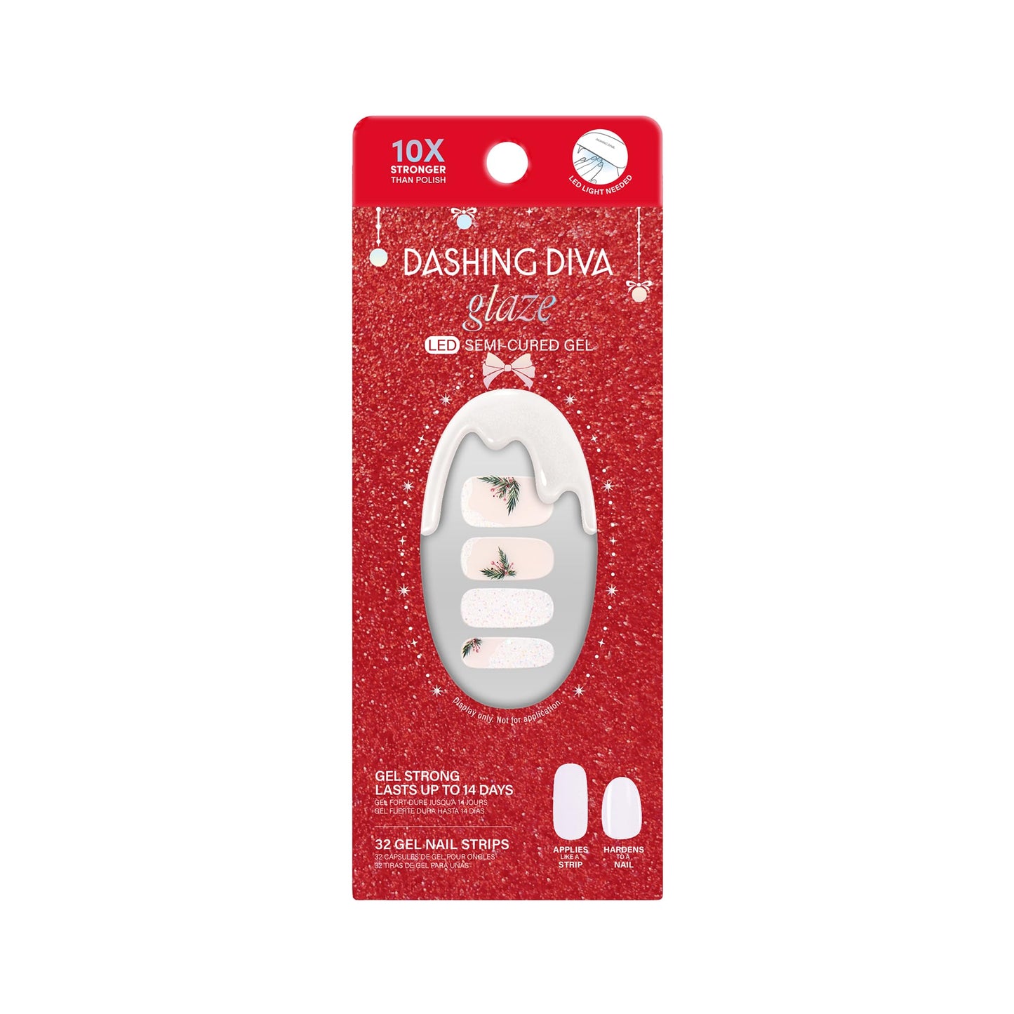 Dashing Diva Glaze Nail Strip Set - Garland Frost - Long Lasting, Chip Resistant, Semi-Cured Gel Nail Strips - Gel Set - 4-Piece Manicure Kit with 32 Strips