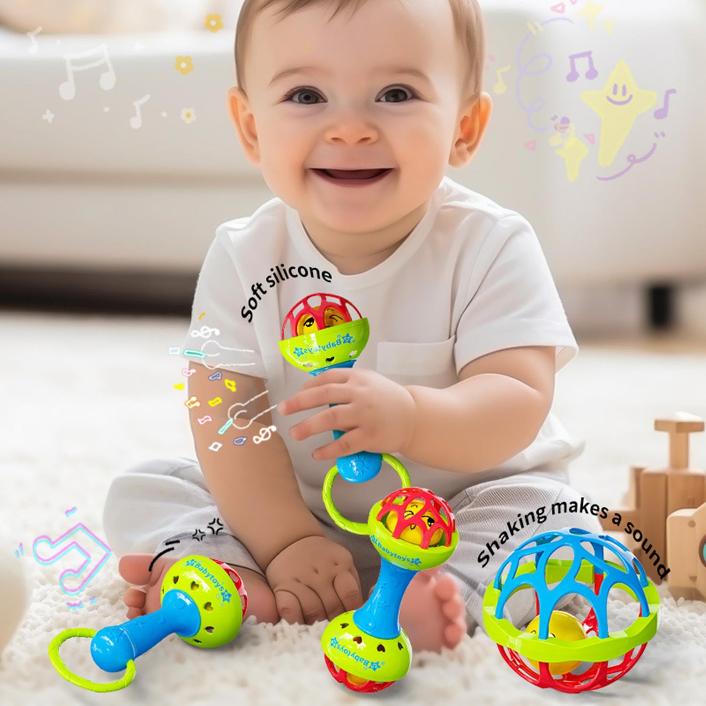 HAOHAOSHUA 8pcs Baby Rattles Toys Set for 3-6 Months,Grab Shake Rattle for Babies 6-12 Months, Easy Hold Teething Toy,Development Learning Toy for Babies 3+ Months Birthday Gift