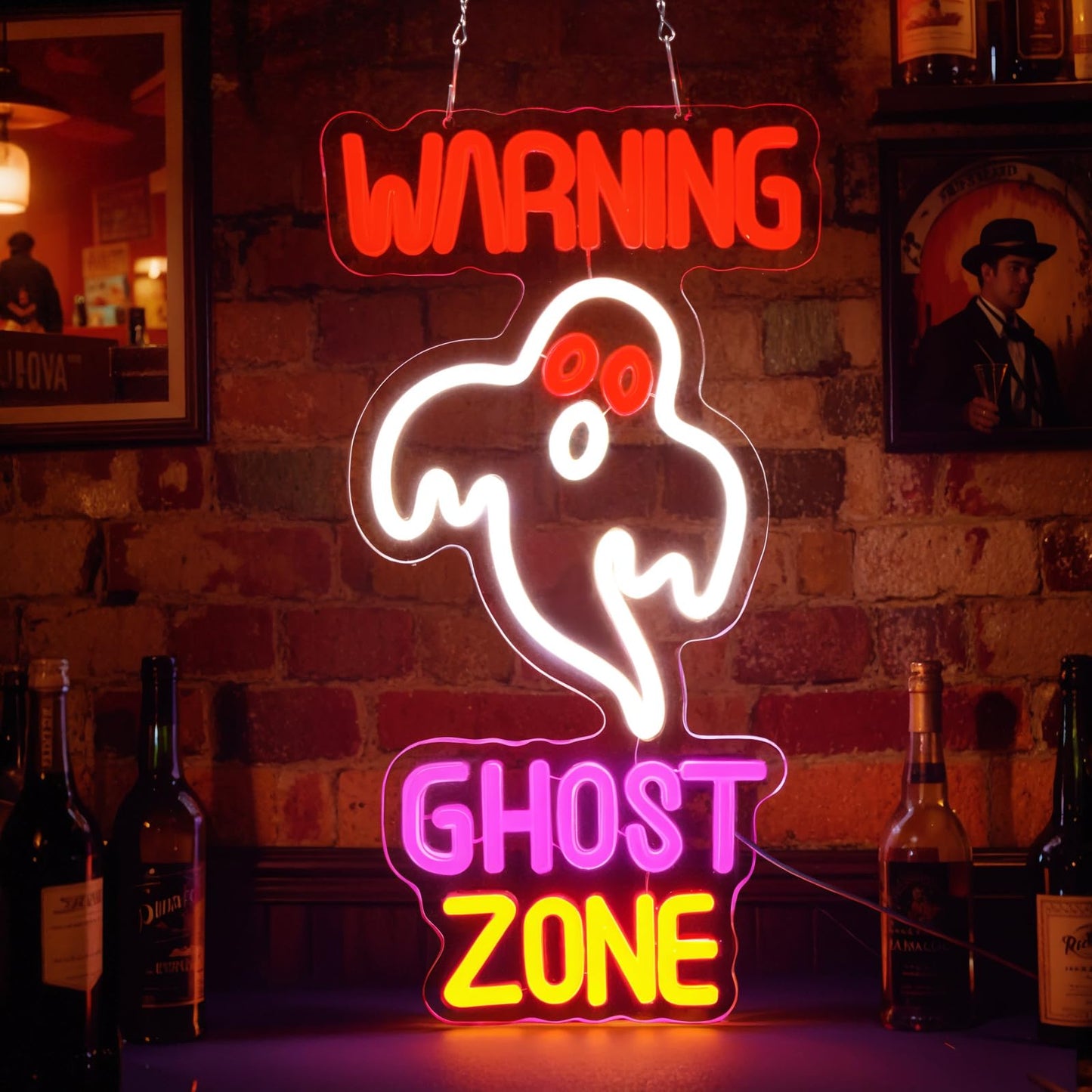 FITNATE Ghost Zone Neon Sign, Dimmable Spooky Haunted Mansion Decor LED Neon Signs, Ghost Neon Light Up Sign for Haunted House Man Cave Bar Party Christmas Decor